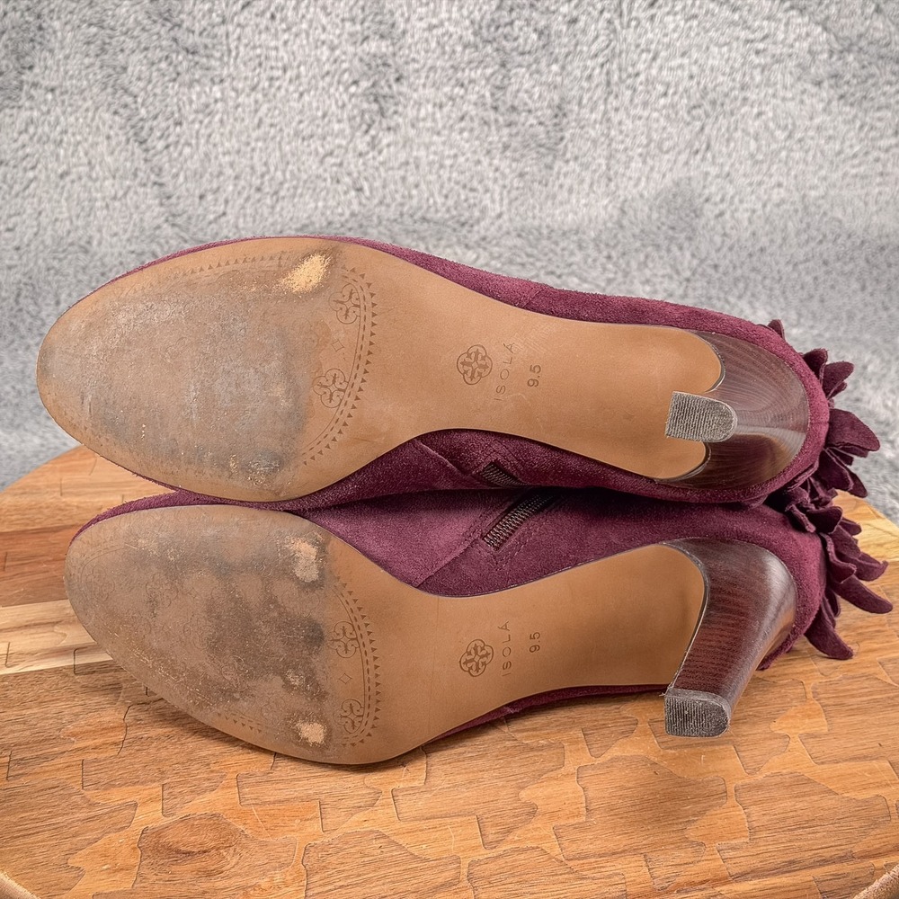 Plum Purple Suede Fringe Boots Ankle Booties Women 9.5 Isola - Picture 7 of 7